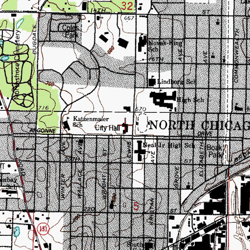 Topographic Map of North Chicago City Hall, IL