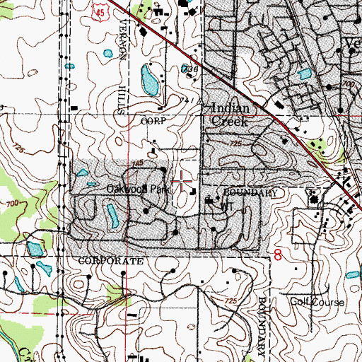 Topographic Map of Oakwood Park, IL