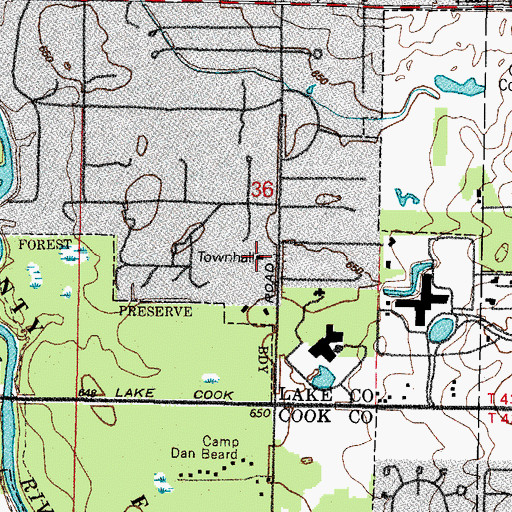Topographic Map of Riverwoods Village Hall, IL