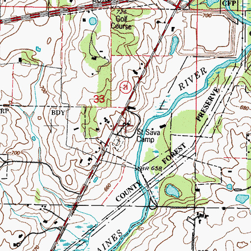 Topographic Map of Saint Sava Camp, IL
