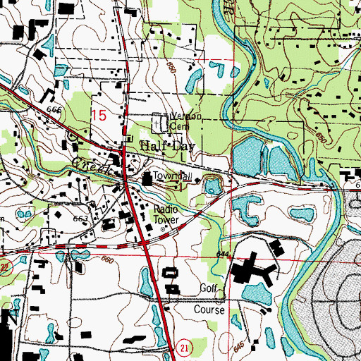 Topographic Map of Vernon Townhall, IL
