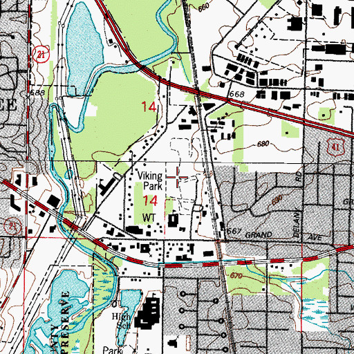 Topographic Map of Viking Park, IL