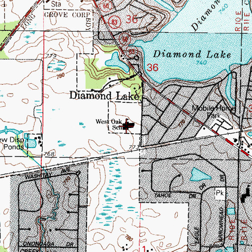 Topographic Map of West Oak Middle School, IL