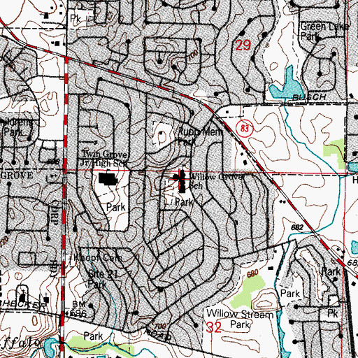 Topographic Map of Willow Grove Kindergarten Center, IL