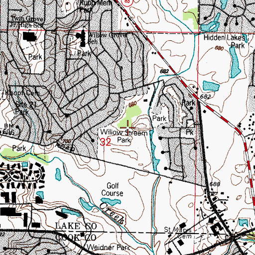 Topographic Map of Willow Stream Park, IL