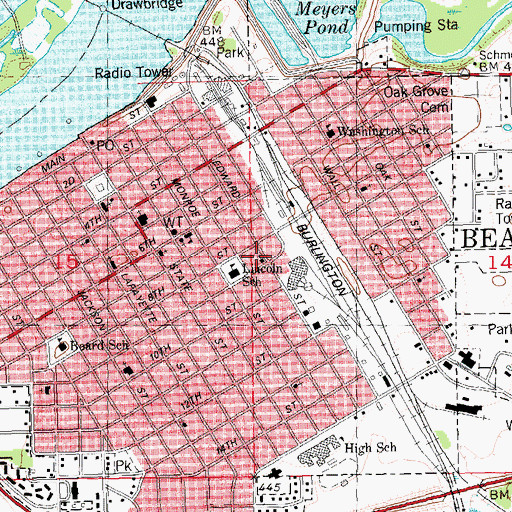 Topographic Map of Beardstown Church of Christ, IL