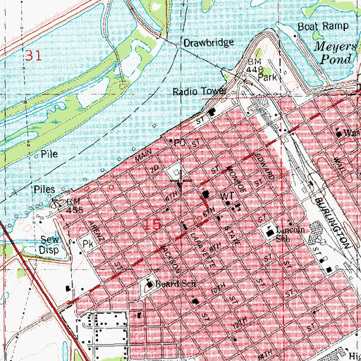 Topographic Map of Beardstown Public Library, IL