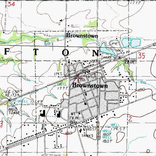 Topographic Map of Brownstown Post Office, IL