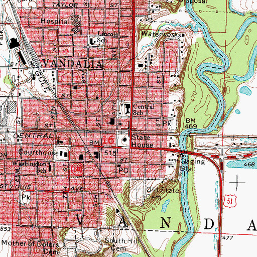 Topographic Map of Fayette County Museum, IL