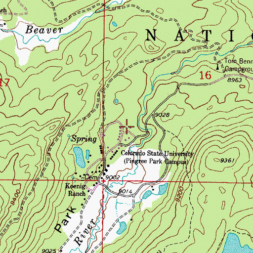 Topographic Map of Colorado State University Pingree Park Campus, CO