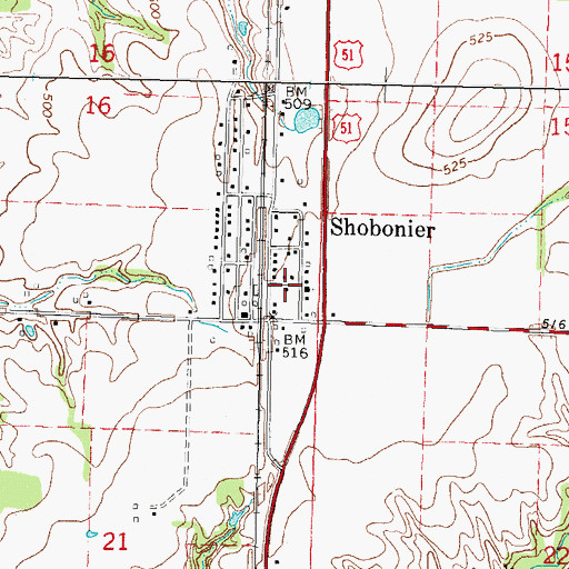 Topographic Map of Shobonier Post Office, IL