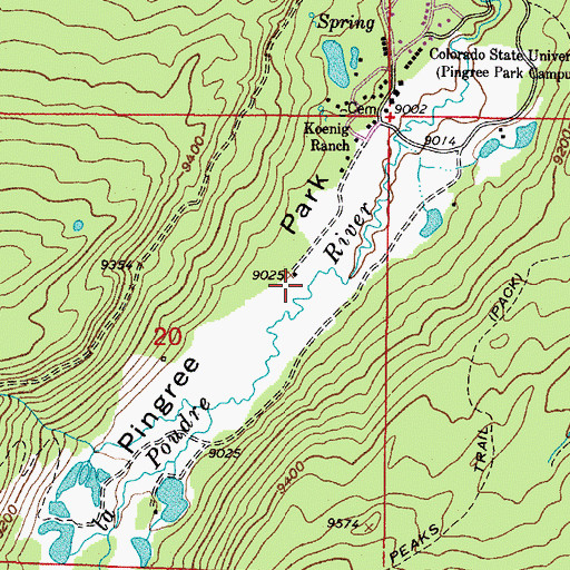 Topographic Map of Pingree Park, CO
