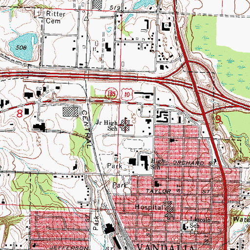 Topographic Map of Vandalia Middle School, IL