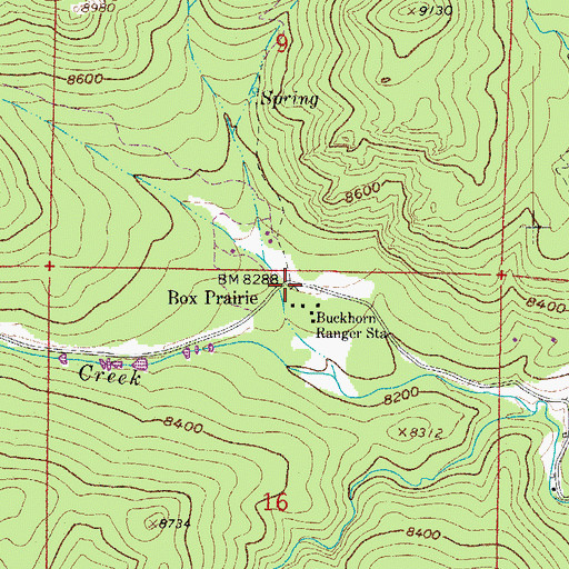 Topographic Map of Box Prairie, CO
