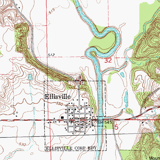 Topographic Map of Ellisville Cemetery, IL