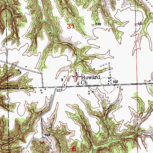Topographic Map of Howard Cemetery, IL