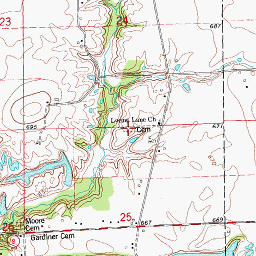 Topographic Map of Locust Lane Cemetery, IL