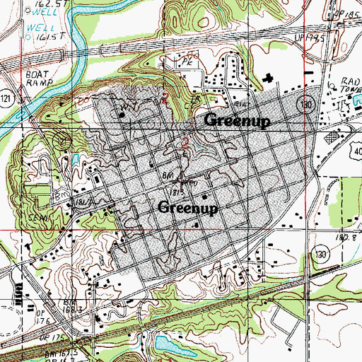 Topographic Map of Greenup Post Office, IL