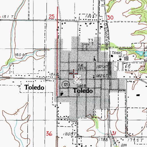 Topographic Map of Toledo Post Office, IL