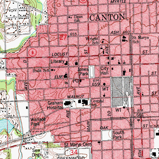 Topographic Map of Canton Post Office, IL