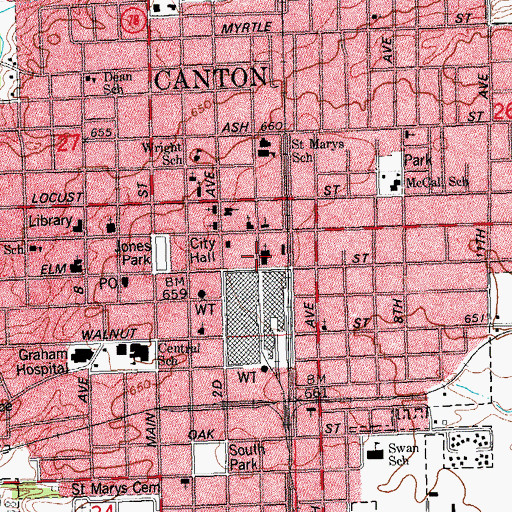 Topographic Map of First Baptist Church, IL