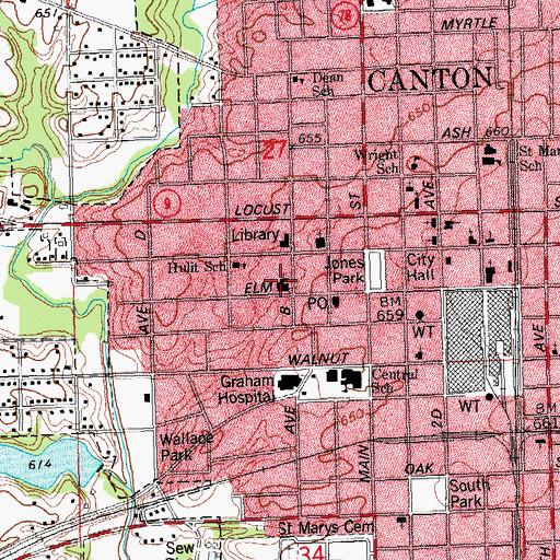 Topographic Map of First Christian Church, IL