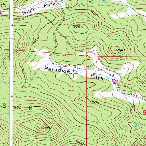 Topographic Map of Paradise Park, CO