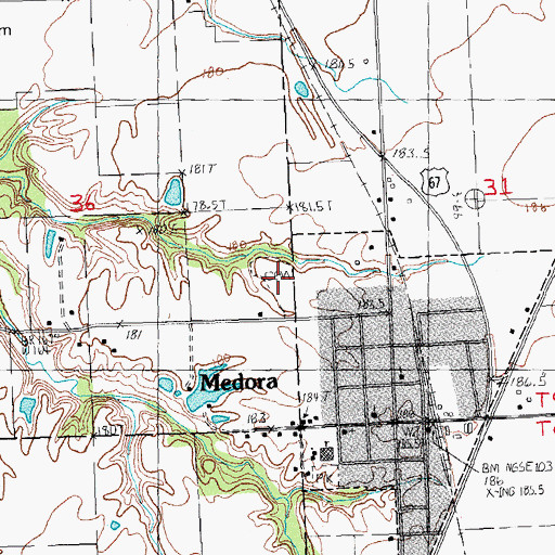 Topographic Map of Medora Cemetery, IL