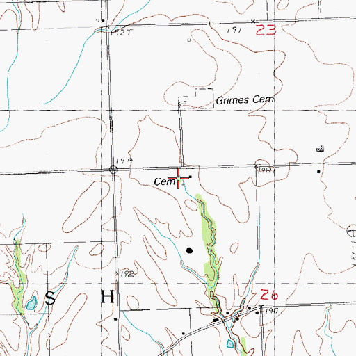 Topographic Map of Rowden Cemetery, IL