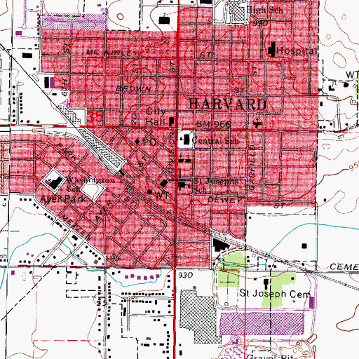 Topographic Map of Delos F Diggins Public Library, IL