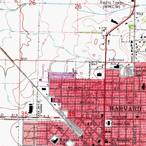 Topographic Map of First Baptist Church, IL