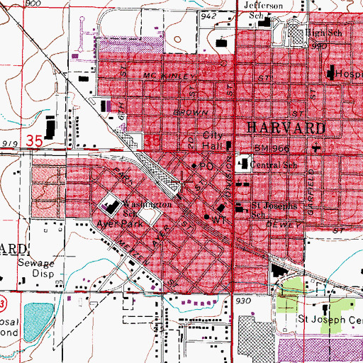 Topographic Map of Harvard City Hall, IL