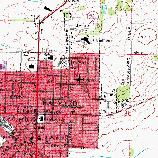 Topographic Map of Mercyhealth Hospital Harvard, IL