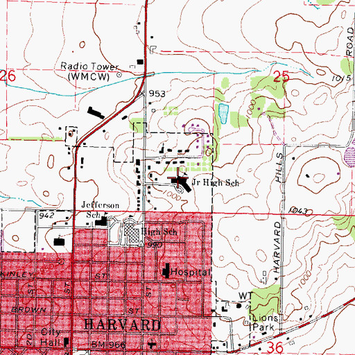 Topographic Map of Harvard Junior High School, IL