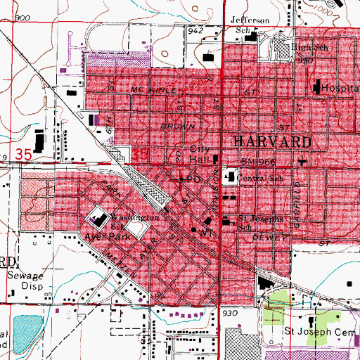 Topographic Map of Harvard Post Office, IL