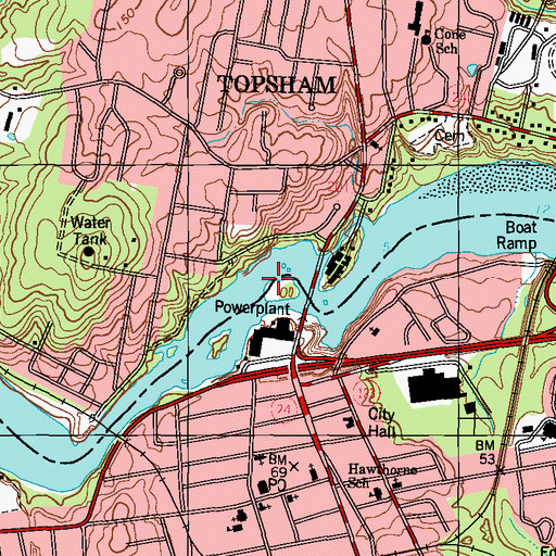 Topographic Map of Brunswick Dam, ME