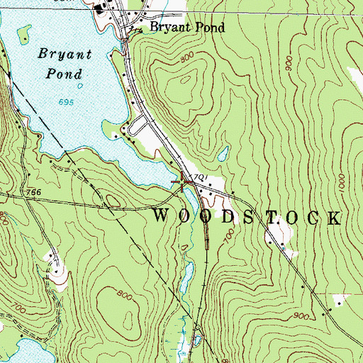 Topographic Map of Bryant Pond Dam, ME
