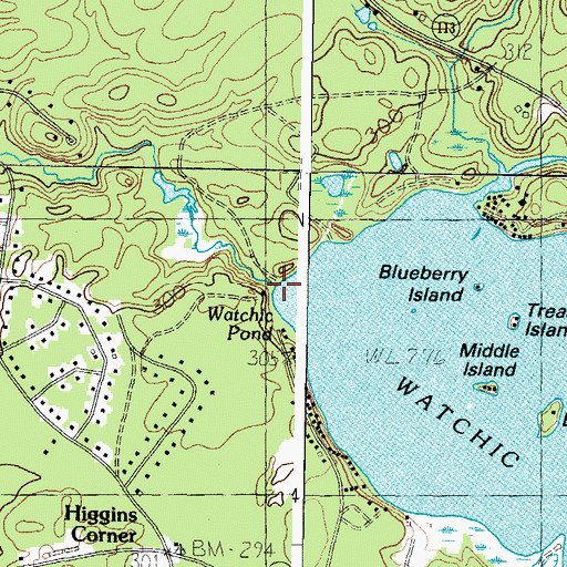 Topographic Map of Watchic Pond Dam, ME