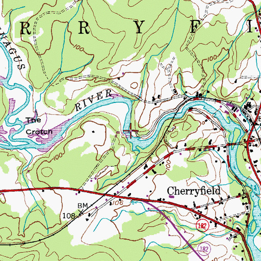 Topographic Map of Cherryfield Dam, ME