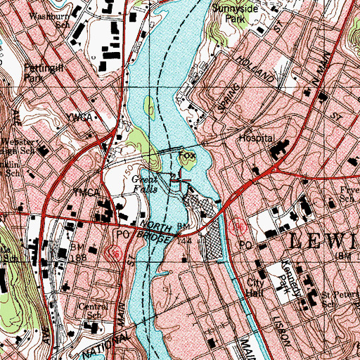 Topographic Map of Lewiston Falls Dam, ME