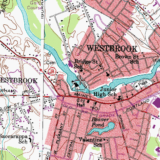 Topographic Map of Saccarappa Dam, ME
