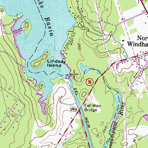 Topographic Map of Sebago Lake Dam, ME