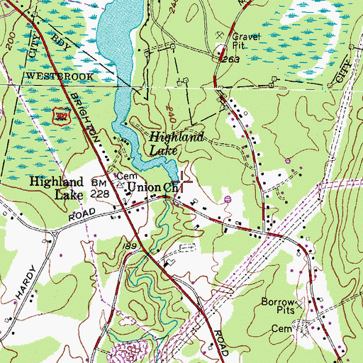 Topographic Map of Highland Lake Dam, ME