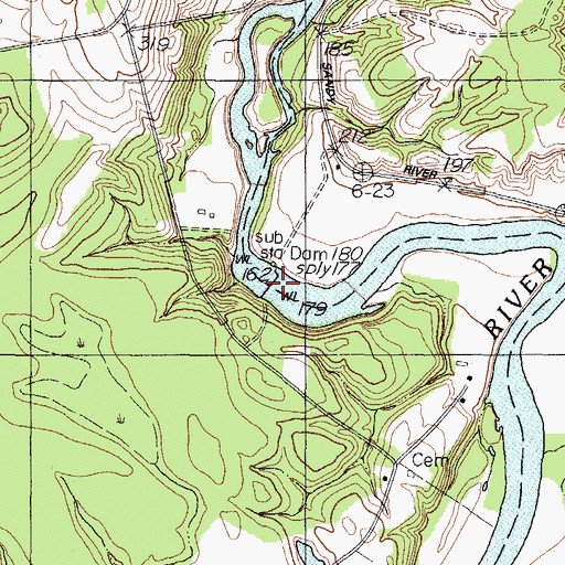 Topographic Map of Sandy River Dam (historical), ME