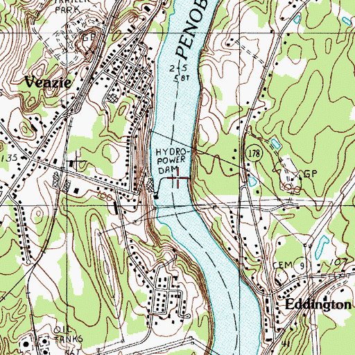 Topographic Map of Veazie Dam, ME