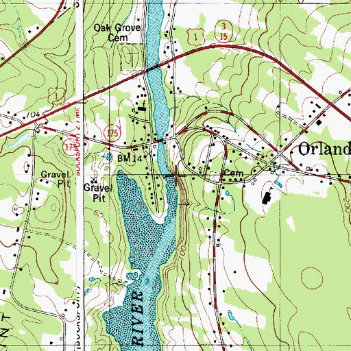 Topographic Map of Main Stem Orland River Reservoir, ME
