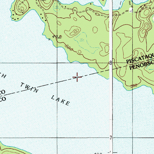 Topographic Map of Twin Lakes, ME