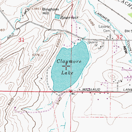 Topographic Map of Claymore Lake, CO