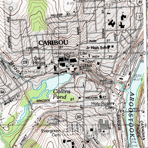 Topographic Map of Caribou Mill Pond Dam, ME