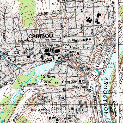 Topographic Map of Caribou Mill Pond, ME